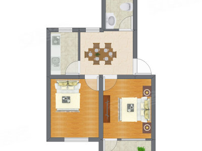 2室1厅 35.22平米户型图