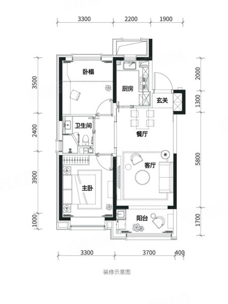 世纪金源·域见颐和2室2厅1卫89㎡南北116万