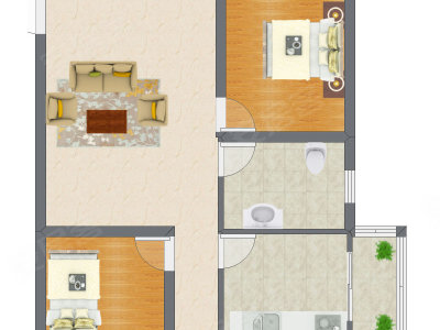 2室1厅 54.26平米户型图