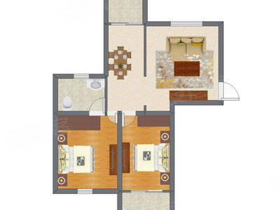 2室1厅 54.81平米户型图