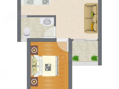 1室1厅 50.45平米户型图