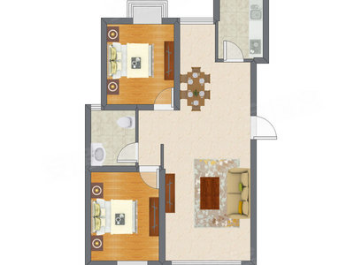 2室2厅 98.22平米户型图