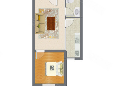 1室1厅 52.32平米户型图