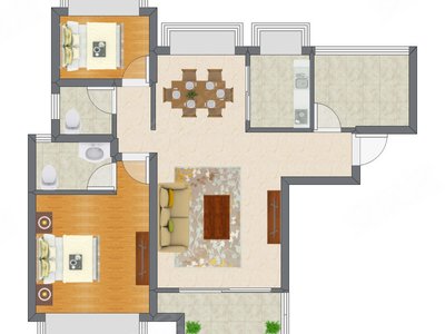 2室2厅 120.00平米