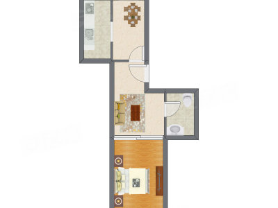 1室2厅 41.42平米户型图
