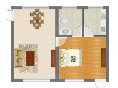1室1厅 46.27平米户型图