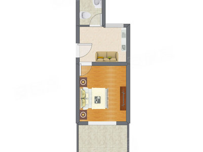 1室1厅 37.89平米户型图