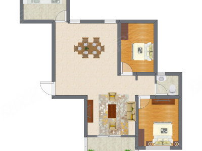 2室2厅 63.04平米户型图