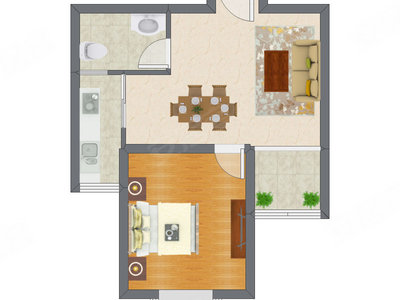 1室2厅 57.45平米户型图