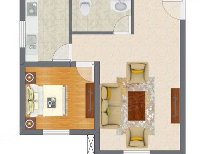 1室1厅 45.56平米户型图