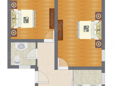 2室1厅 26.32平米户型图