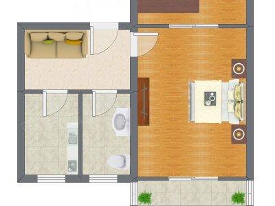 1室1厅 52.20平米户型图