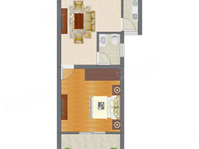 1室1厅 36.95平米户型图