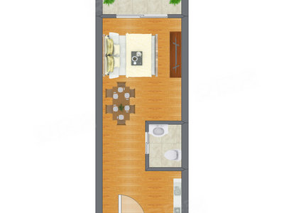 1室0厅 25.58平米户型图