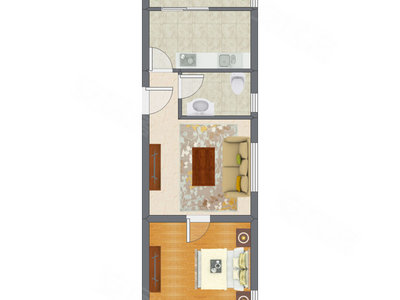 1室1厅 64.17平米户型图