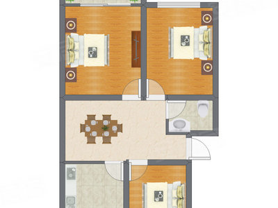 3室1厅 69.45平米户型图