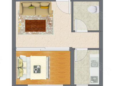 1室1厅 45.65平米户型图