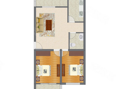 2室1厅 83.44平米户型图
