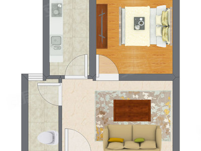 1室1厅 57.80平米户型图