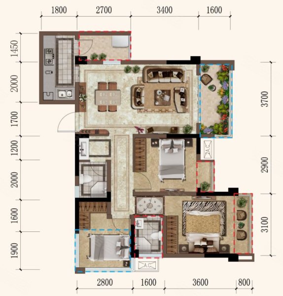 澳莱·城西壹号3室2厅2卫95㎡南65万