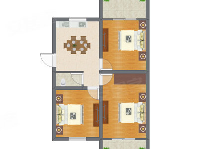 3室1厅 53.39平米