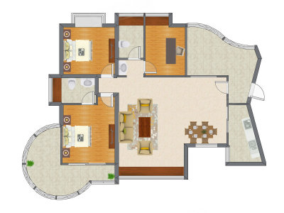 3室2厅 123.60平米户型图