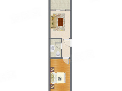 1室1厅 47.84平米户型图