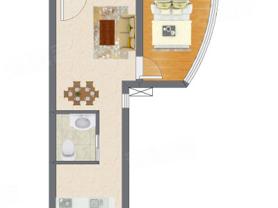 1室2厅 38.80平米户型图