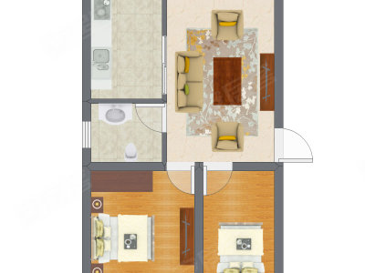 2室1厅 37.29平米户型图