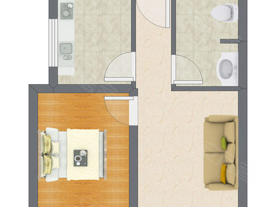 1室1厅 47.38平米户型图