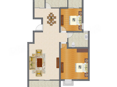 2室2厅 105.87平米户型图