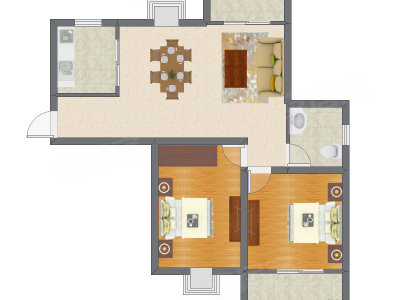 2室2厅 65.86平米