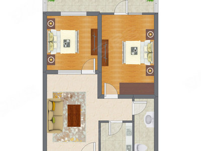 2室1厅 75.10平米户型图
