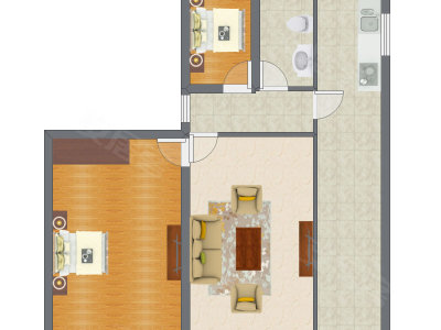 2室1厅 73.51平米户型图