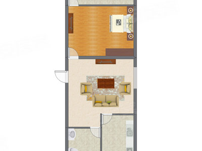 1室1厅 63.62平米户型图