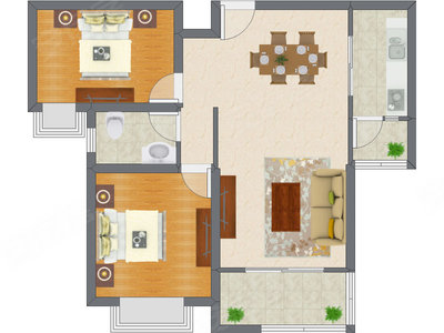 2室2厅 96.01平米户型图