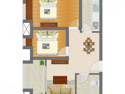 2室2厅 45.90平米