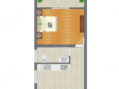 1室1厅 34.38平米