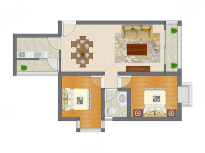 2室2厅 80.43平米户型图