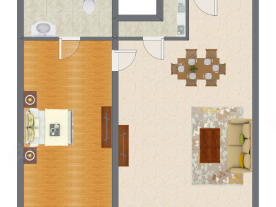 1室2厅 73.35平米户型图