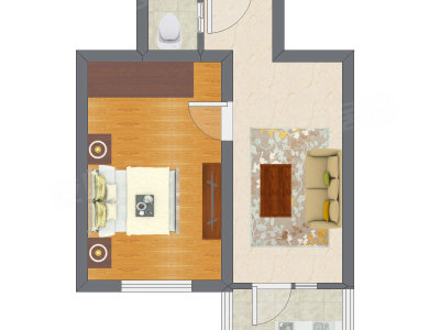 1室1厅 44.49平米户型图