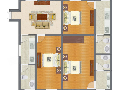 3室1厅 90.00平米户型图