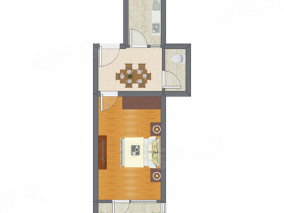 1室1厅 42.36平米户型图