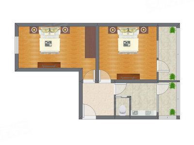 2室1厅 64.77平米户型图