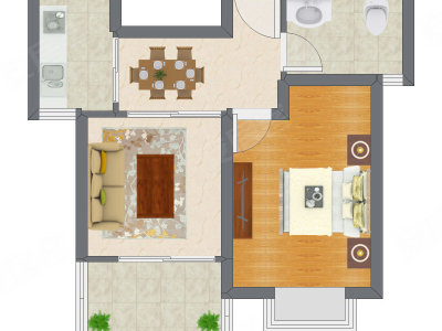 1室2厅 56.65平米户型图