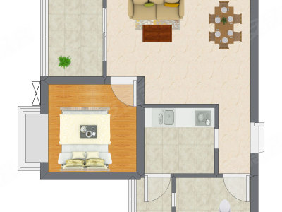1室1厅 36.17平米户型图