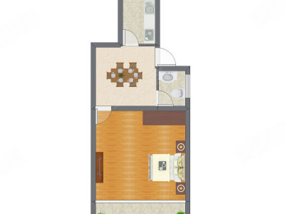 1室1厅 47.12平米户型图