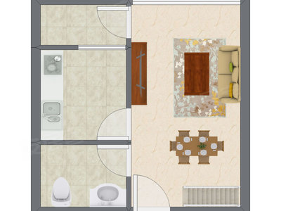 1室1厅 38.76平米户型图