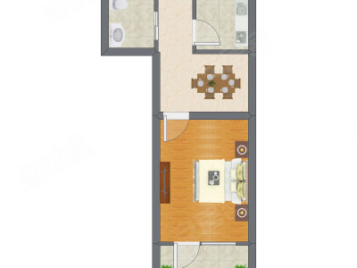 1室1厅 39.06平米户型图
