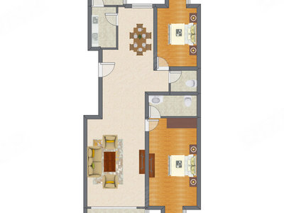 2室2厅 123.08平米户型图